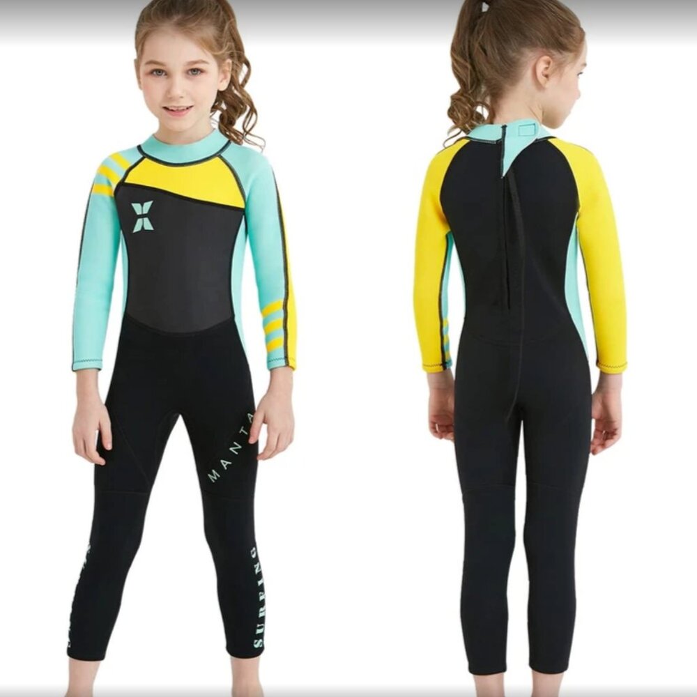 Dive and Sail wetsuit, kids 2XL, Turquoise/black/yellow